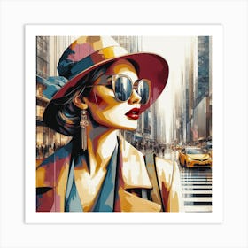 Woman In Hat And Sunglasses Art Print