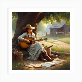 Girl And Her Guitar Art Print