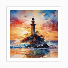 Lighthouse At Sunset Art Print