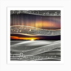 Sunset With Music Notes Art Print