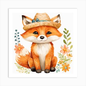 Floral Baby Fox Nursery Illustration (26) 1 Art Print
