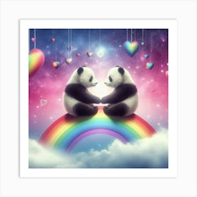 Panda Bears On Rainbow 1 Art Print