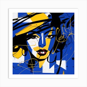 Woman In Blue And Yellow Art Print