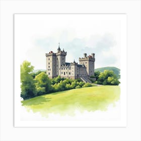 Watercolor Painting Of The Penrhyn Castle In Wales, Capturing Its Dramatic Design And Scenic Landscape Art Print