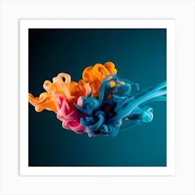 Abstract Long Cloud Of Colourful Smoke On A Blue (2) Art Print