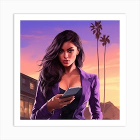 GTA Style Kim Kardashian With An Iphone Art Print