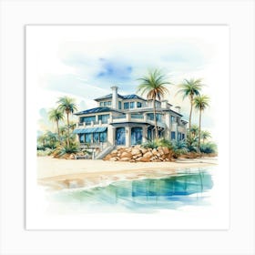 Watercolor Beach House Art Print