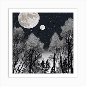 Moon And Forest . Art Print