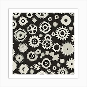 White Gears On Black Background Art Print