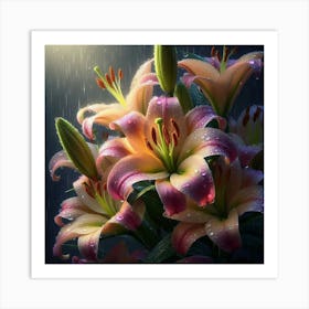 Lilies In The Rain Art Print