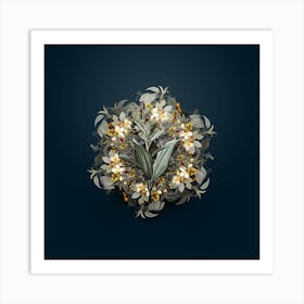 Vintage False Helleborine Flower Wreath on Teal Blue n.0892 Art Print