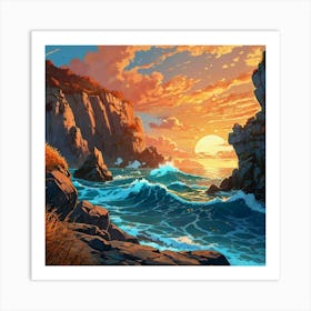 Sunset Over The Ocean Art Print