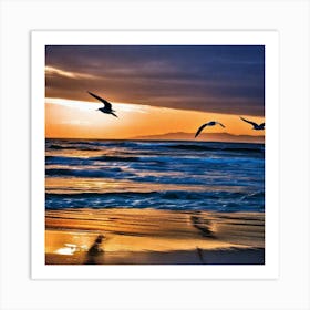 Seagulls At Sunset 2 Art Print