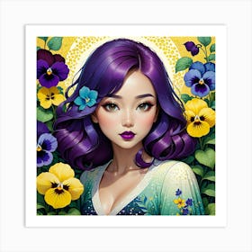 Asian Girl With Purple Hair 6 Art Print