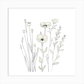 Hand Drawn Wildflowers Line Art 5 Art Print