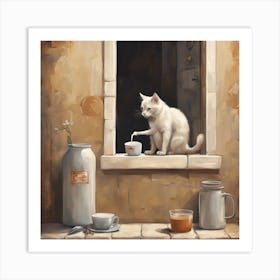 CAT DRINK MILK Art Print