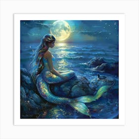 Stockcake Mermaid Moonlight Vigil 1718939448 Art Print