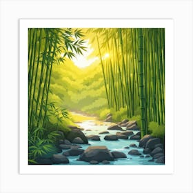 A Stream In A Bamboo Forest At Sun Rise Square Composition 417 Art Print