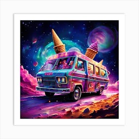 A Vintage Ice Cream Truck Now A Starship Cruises Through The Galaxy Leaving A Trail Of Sparkling dust Art Print