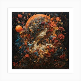 'The Moon And Flowers' Art Print