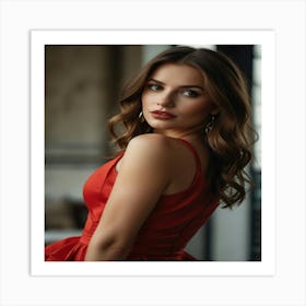 Pretty Woman In Red Stunning Dress 3 Art Print