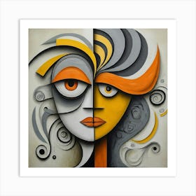 Abstract cubist faces Art Print