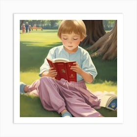 Little Girl Reading A Book Art Print