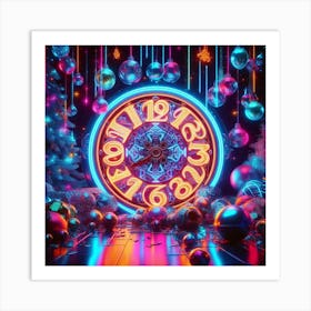 Neon Clock Background Art Print