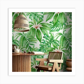 Tropical Leaves Wallpaper Art Print