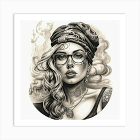 Tattooed Girl With Glasses Art Print