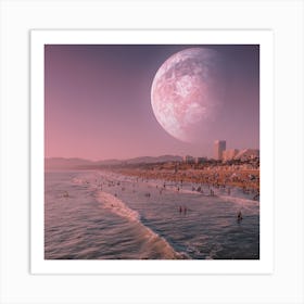 Full Moon Over The Beach Art Print