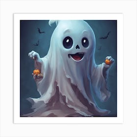 Ghost With Pumpkins Art Print