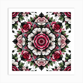 Mandala of roses Art Print