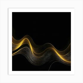 Abstract Golden Wave On Black Background Art Print