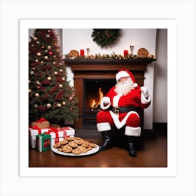 Santa Claus Sitting By The Fireplace Art Print