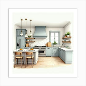 Elegant Kitchen In Watercolor, Classic With Modern Touch 1 Art Print