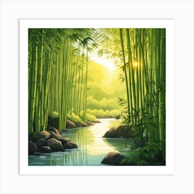 A Stream In A Bamboo Forest At Sun Rise Square Composition 351 Art Print