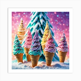 Ice Cream Cones With Christmas Tree Art Print