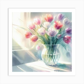 Delicate Bouquet Of Vibrant Tulips Art Print