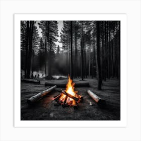Campfire In The Forest 4 Art Print