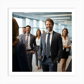 Smiling Business People In Office Art Print