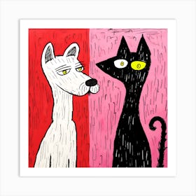 Black Cat And White Cat Art Print