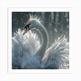 Swan In The Rain 3 Art Print