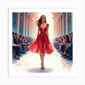 Watercolor Depiction Of A French Fashion Show, Vibrant And Glamorous Atmosphere 1 Art Print