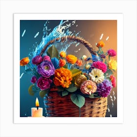 Beautiful And Elegant Wicker Basket Decorated 2 Art Print