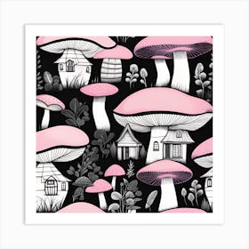 Pink Mushroom House Art Print