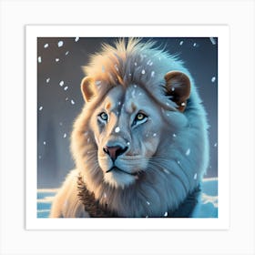 Lion In The Snow Art Print