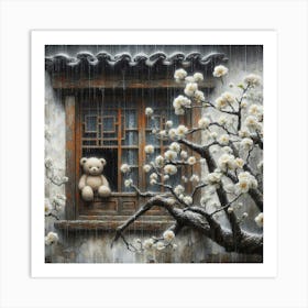 Teddy Bear In The Window Art Print