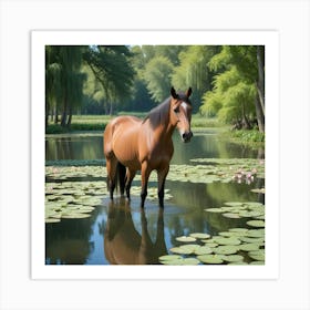 Horse In A Pond Photo 1 Art Print