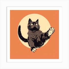 Black Cat Jumping Art Print